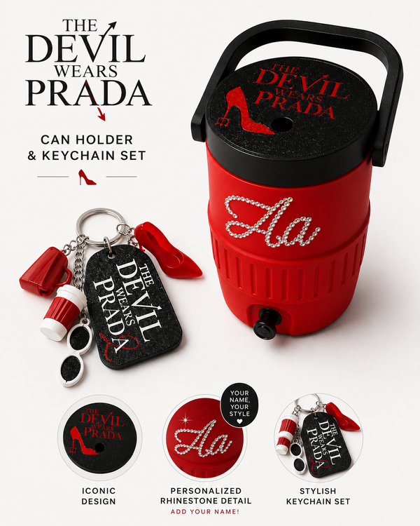 Fashion Devil Rhinestone Detail Can Holder & Keychain Set