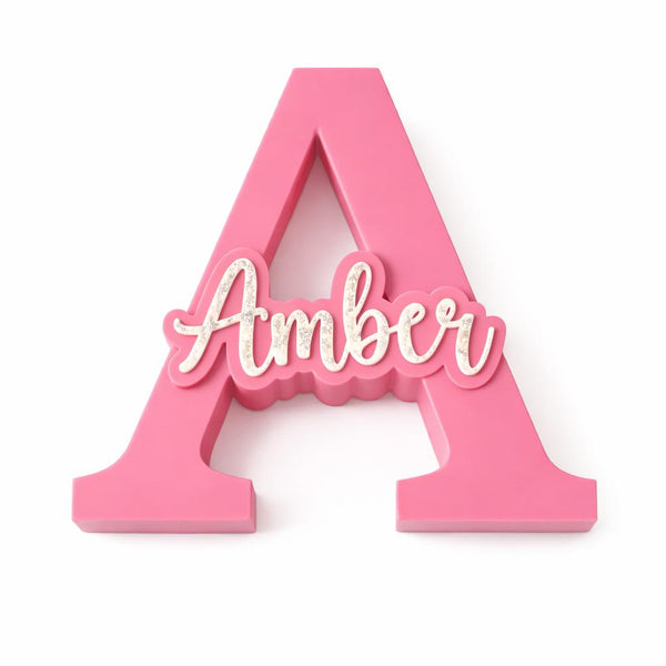 Pink letter 'A' with the name 'Amber' on a white background